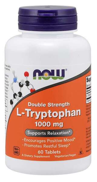 NOW Foods Amino Acids and BCAAs L-Tryptophan, 1000mg Double Strength - 60 tablets