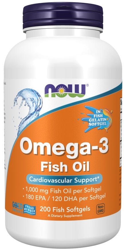 NOW Foods Health and Wellbeing Omega-3 Fish Oil, Molecularly Distilled - 200 fish softgels