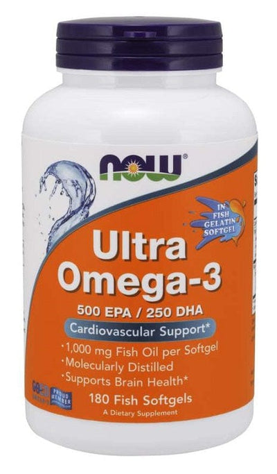 NOW Foods Health and Wellbeing Ultra Omega-3 (In Fish Gelatin Softgels) - 180 fish softgels
