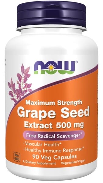 NOW Foods Nootropics & Supplements Grape Seed Maximum Strength, 500mg - 90 vcaps