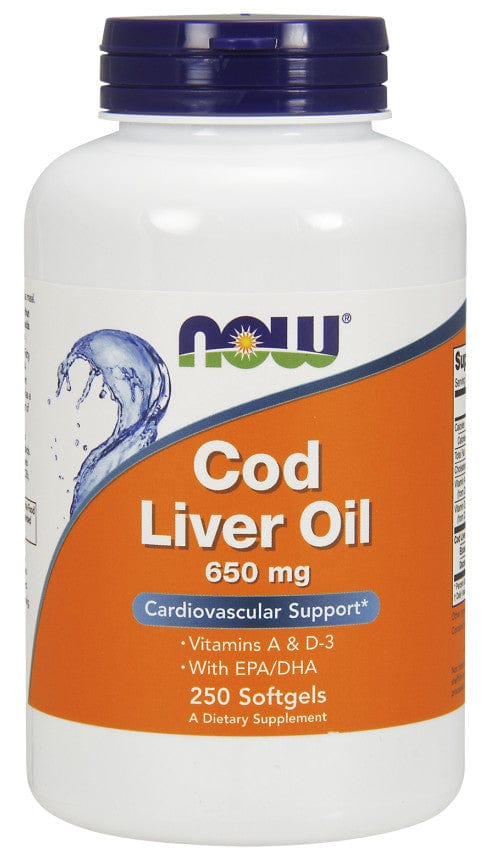 NOW Foods Omegas, EFAs, CLA, Oils Cod Liver Oil, 650mg - 250 softgels