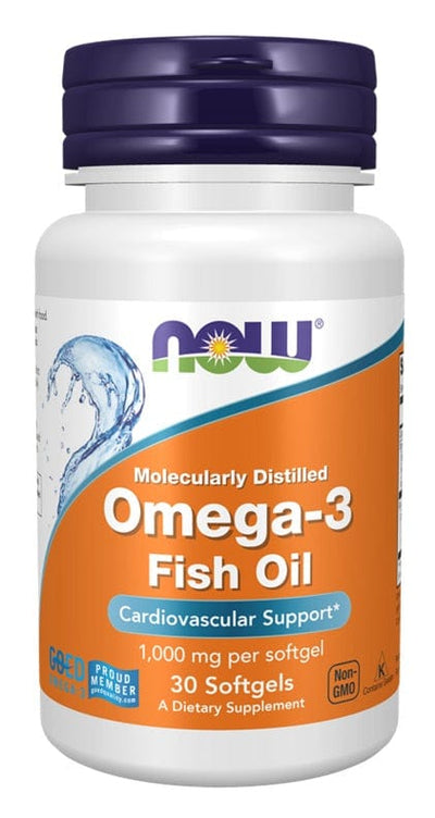 NOW Foods Omegas, EFAs, CLA, Oils Omega-3 Fish Oil, Molecularly Distilled - 30 softgels