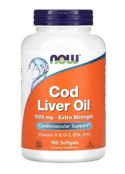 NOW Foods Vitamins & Minerals Cod Liver Oil, 1000mg Extra Strength - 180 softgels