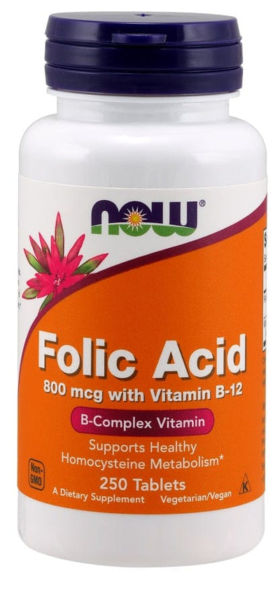 NOW Foods Vitamins & Minerals Folic Acid with Vitamin B12, 800mcg - 250 tablets