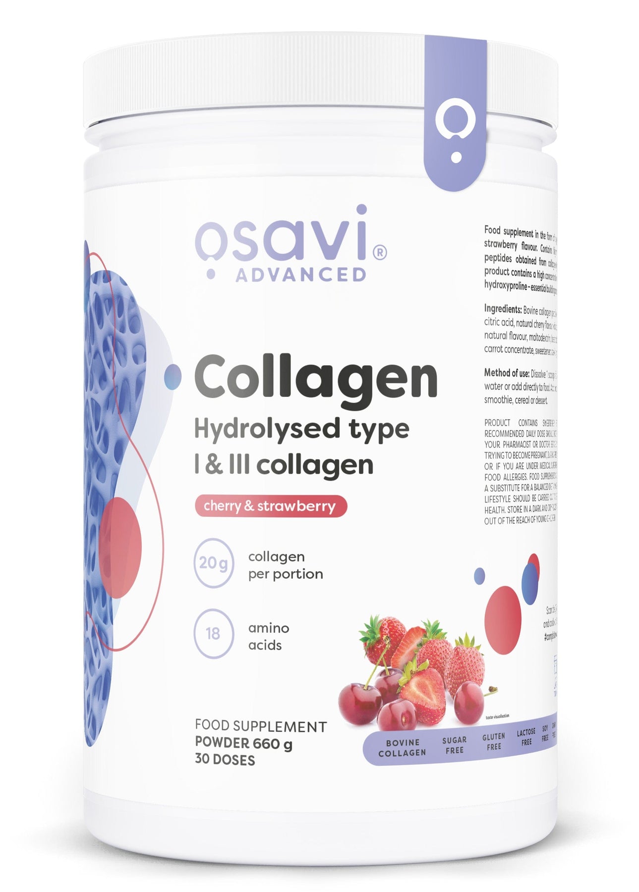 Collagen Hydrolysed Type I & III Cherry & Strawberry - 660g – Hemprove UK