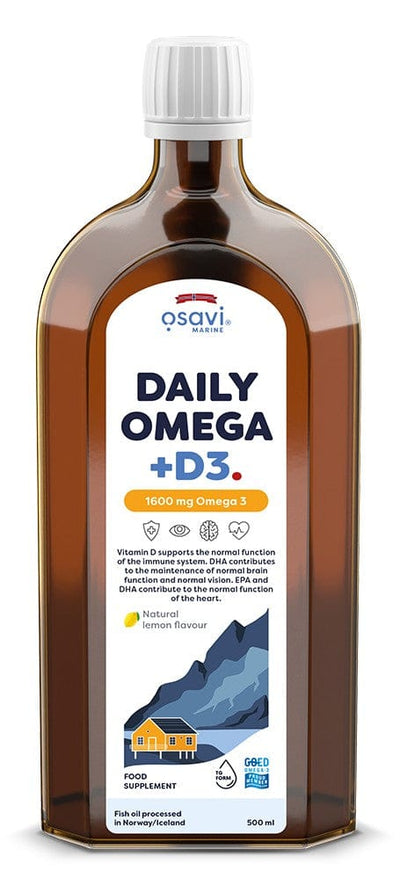 Osavi Health and Wellbeing Daily Omega + D3, 1600mg Omega 3 (Natural Lemon) - 500 ml.