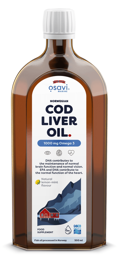 Osavi Health and Wellbeing Norwegian Cod Liver Oil, 1000mg Omega 3 (Lemon-Mint) - 500 ml.