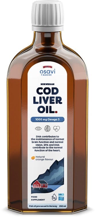 Osavi Health and Wellbeing Norwegian Cod Liver Oil, 1000mg Omega 3 (Orange) - 250 ml.
