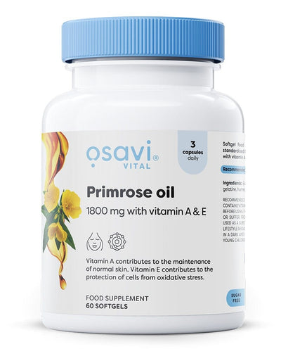 Osavi Health and Wellbeing Primrose Oil with Vitamin A & E, 1800mg - 60 softgels