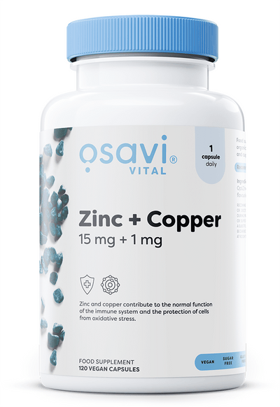 Osavi Vitamins & Minerals Zinc + Copper, 15mg + 1mg - 120 vegan caps