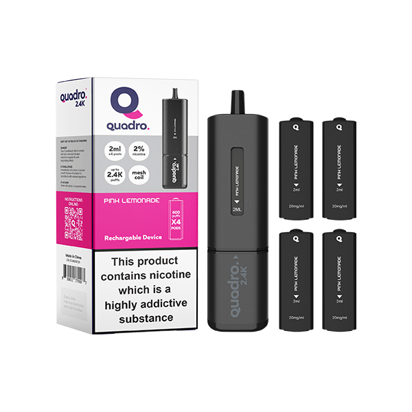 Quadro Vaping Products 20mg Quadro 2.4K Pod Vape Kit 4 in 1 Black Series 2400 Puffs