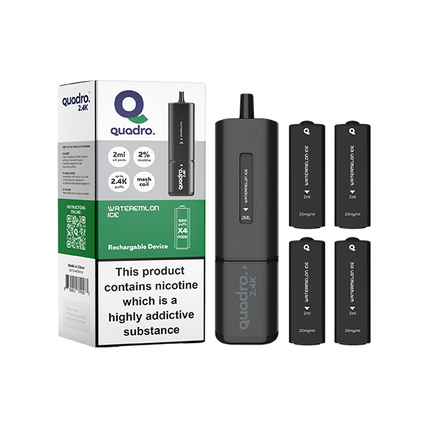Quadro Vaping Products 20mg Quadro 2.4K Pod Vape Kit 4 in 1 Black Series 2400 Puffs
