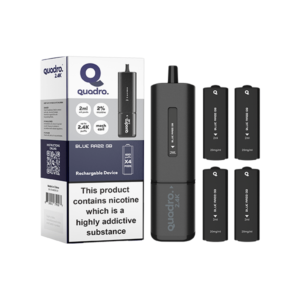 Quadro Vaping Products 20mg Quadro 2.4K Pod Vape Kit 4 in 1 Black Series 2400 Puffs