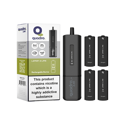 Quadro Vaping Products 20mg Quadro 2.4K Pod Vape Kit 4 in 1 Black Series 2400 Puffs