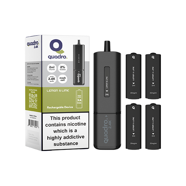 Quadro Vaping Products 20mg Quadro 2.4K Pod Vape Kit 4 in 1 Black Series 2400 Puffs