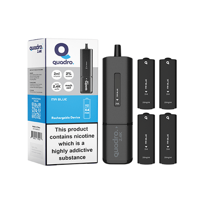 Quadro Vaping Products 20mg Quadro 2.4K Pod Vape Kit 4 in 1 Black Series 2400 Puffs