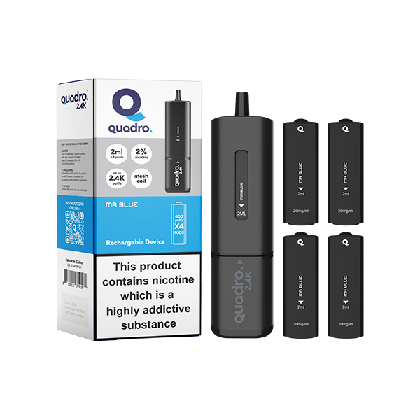 Quadro Vaping Products 20mg Quadro 2.4K Pod Vape Kit 4 in 1 Black Series 2400 Puffs