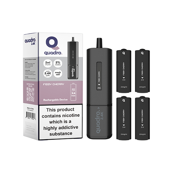 Quadro Vaping Products 20mg Quadro 2.4K Pod Vape Kit 4 in 1 Black Series 2400 Puffs