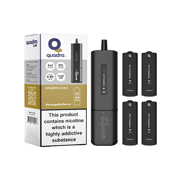 Quadro Vaping Products 20mg Quadro 2.4K Pod Vape Kit 4 in 1 Black Series 2400 Puffs
