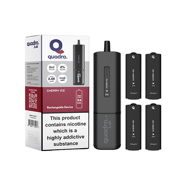 Quadro Vaping Products 20mg Quadro 2.4K Pod Vape Kit 4 in 1 Black Series 2400 Puffs