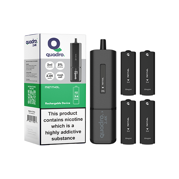 Quadro Vaping Products 20mg Quadro 2.4K Pod Vape Kit 4 in 1 Black Series 2400 Puffs