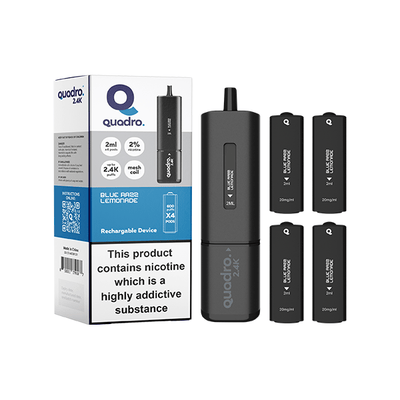 Quadro Vaping Products Blue Razz Lemonade 20mg Quadro 2.4K Pod Vape Kit 4 in 1 Black Series 2400 Puffs