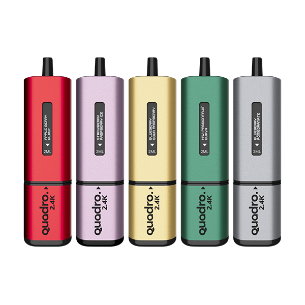 Quadro Vaping Products Charcoal Series 20mg Quadro 2.4K Pod Vape Kit 4 in 1 - 2400 Puffs