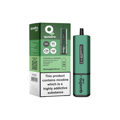 Quadro Vaping Products Emerald Series 20mg Quadro 2.4K Pod Vape Kit 4 in 1 - 2400 Puffs