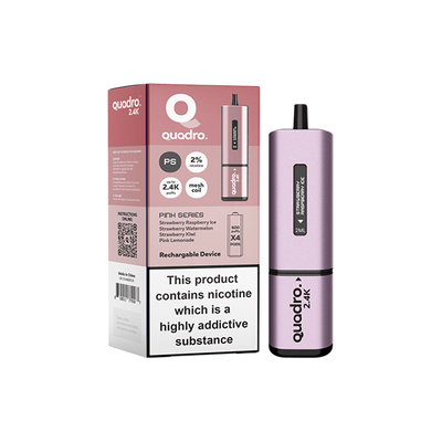 Quadro Vaping Products Pink Series 20mg Quadro 2.4K Pod Vape Kit 4 in 1 - 2400 Puffs