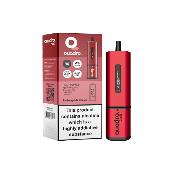 Quadro Vaping Products Red Series 20mg Quadro 2.4K Pod Vape Kit 4 in 1 - 2400 Puffs