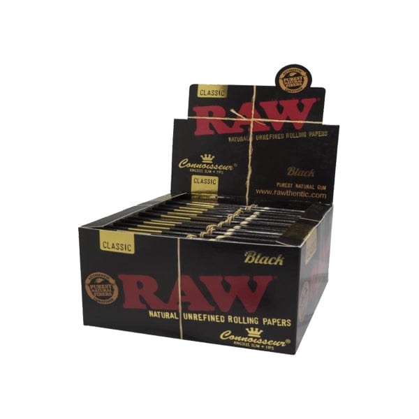 Raw Smoking Products 24 Raw Black Classic King Size Slim Connoisseur Rolling Papers + Tips