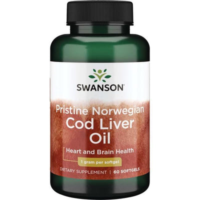 Swanson Omegas, EFAs, CLA, Oils Pristine Norwegian Cod Liver Oil, 1000mg - 60 softgels