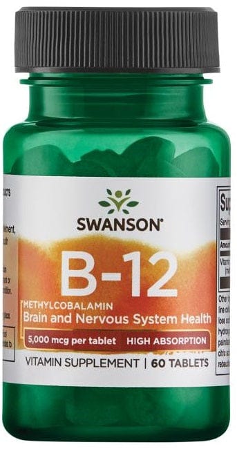 Swanson Vitamins & Minerals Vitamin B-12 Methylcobalamin, 5000mcg High Absorption - 60 tablets