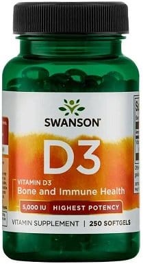 Swanson Vitamins & Minerals Vitamin D-3, 5000 IU - 250 softgels