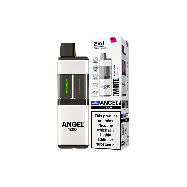 Vapes Bars Vaping Products White Edition 20mg Angel 1200 2in1 By Vapes Bar Dual Prefilled Pod Kit 1200 Puffs