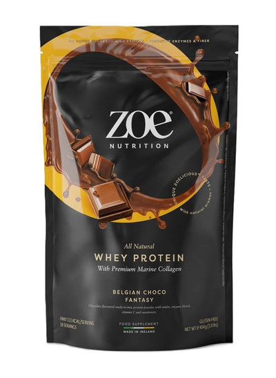 ZOE Nutrition Nootropics & Supplements Whey Protein with Premium Marine Collagen, Belgian Choco Fantasy - 454g