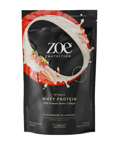 ZOE Nutrition Nootropics & Supplements Whey Protein with Premium Marine Collagen, Strawberry Milkshake - 454g