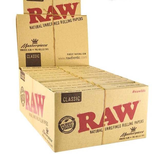 Raw Smoking Products Raw Classic King Size Slim Rolling Papers + Tips (Connoisseur 24 Pack)