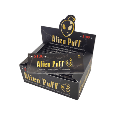 Alien Puff Smoking Products Alien Puff Black & Gold King Size $100 Note Rolling Papers (24 Pack)